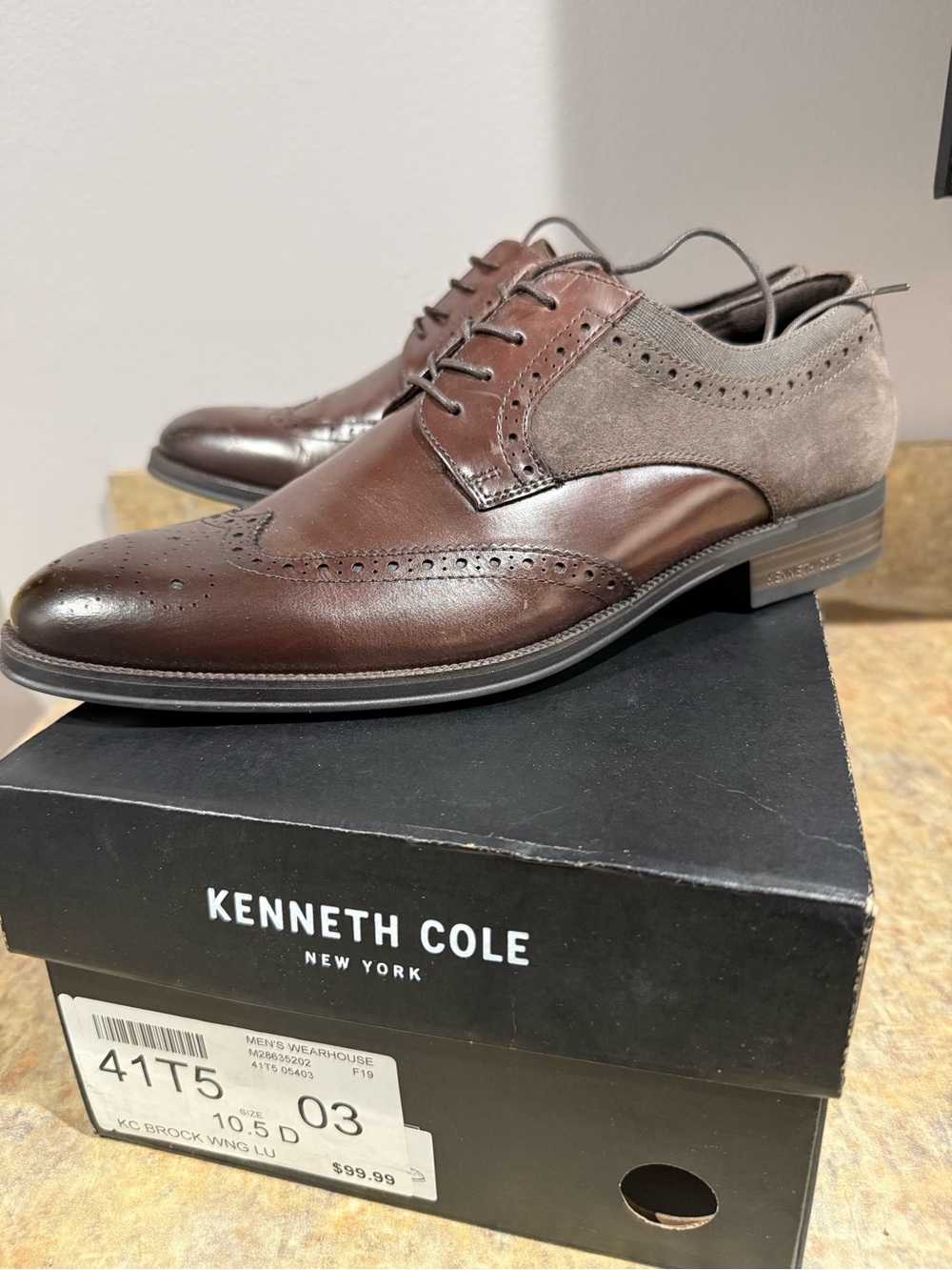 Kenneth Cole Two-Tone Brown Leather & Suede Wingtip Oxfords